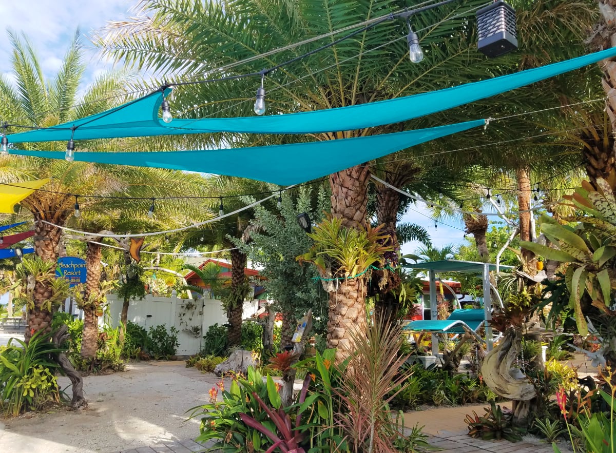 The shady tropical courtyard at BeachPoint Cottages Siesta Key