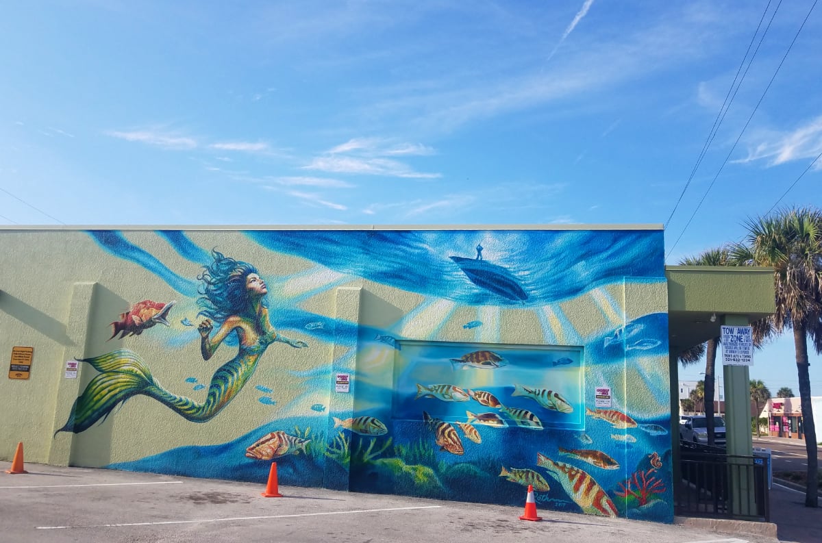 David Rothman mural Cocoa Beach, mermaid and fish