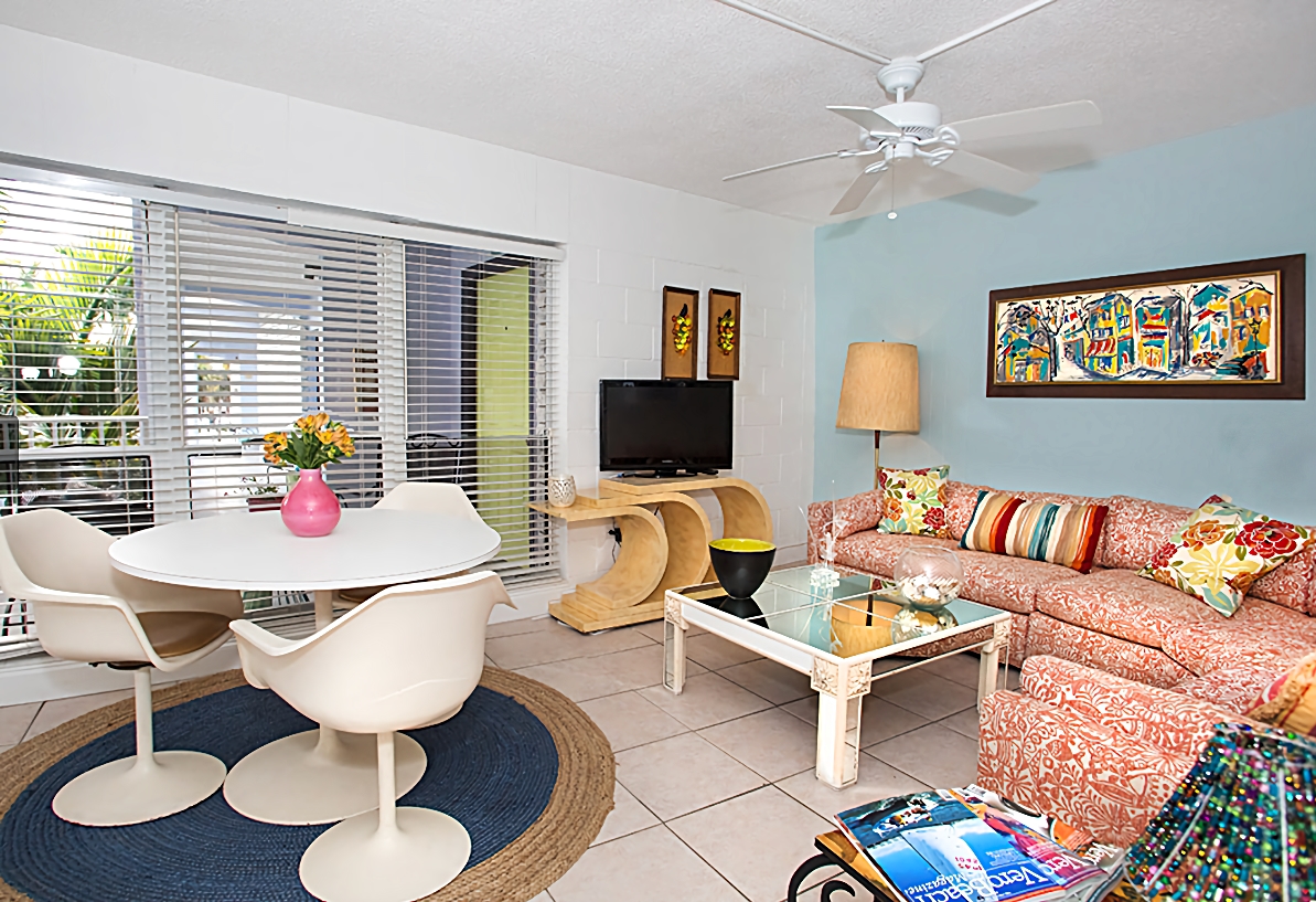 South Beach Place in Vero Beach, Retro Delight living room and dining area