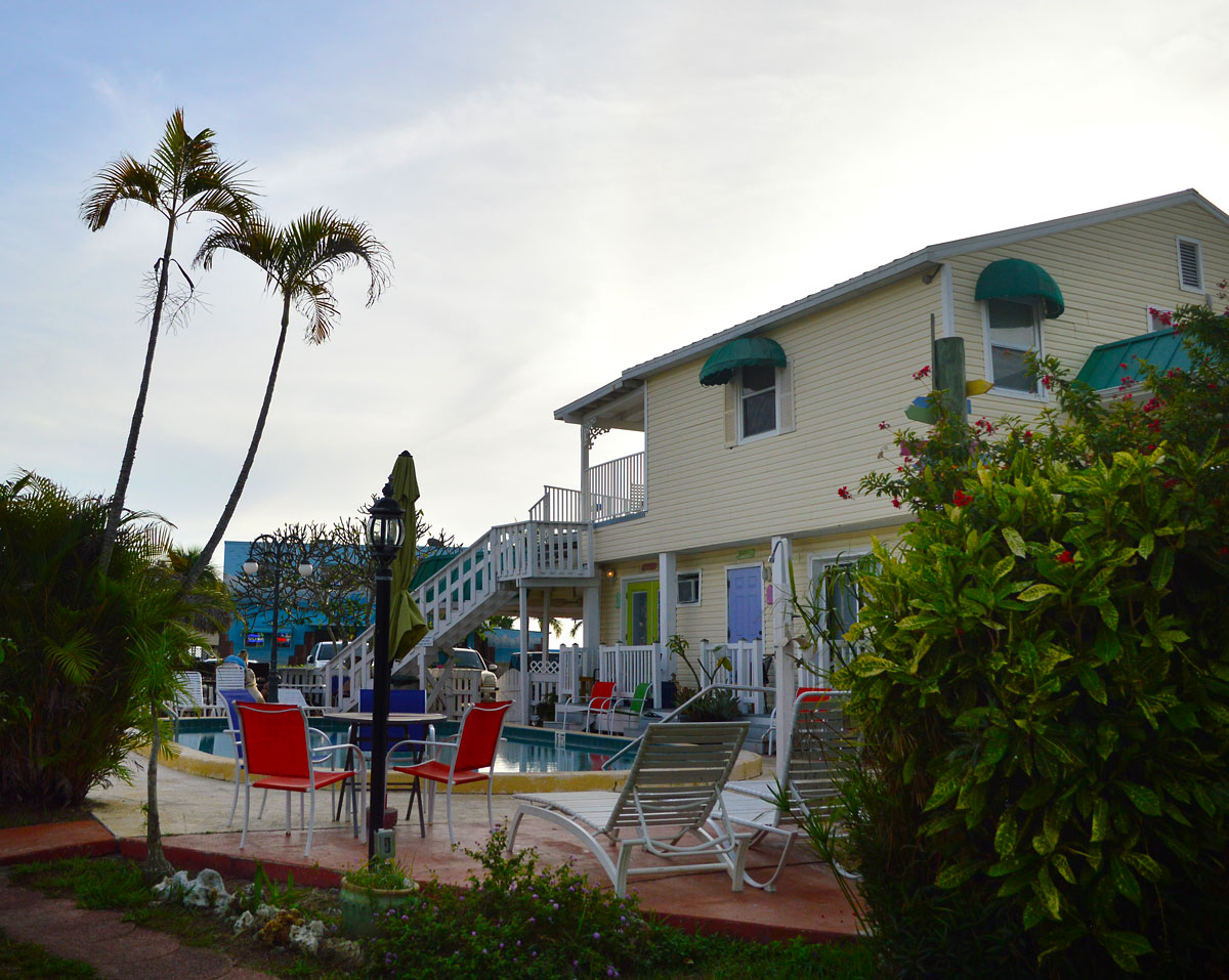 Silver Sands, Fort Myers Beach, main building and swimming pool. Devastated by Hurricane Ian, Silver Sands will eventually rebuild.