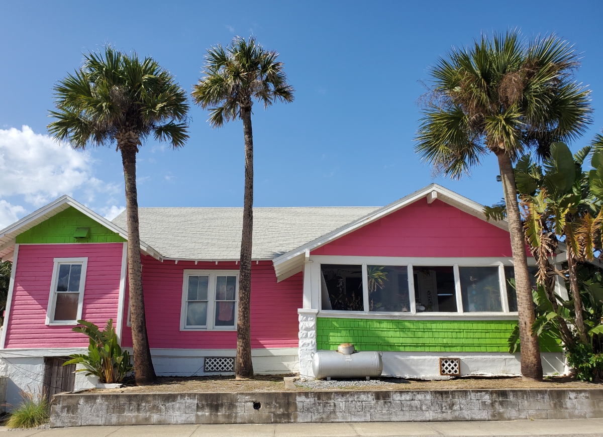 Flagler Beach vintage pink and green cottage